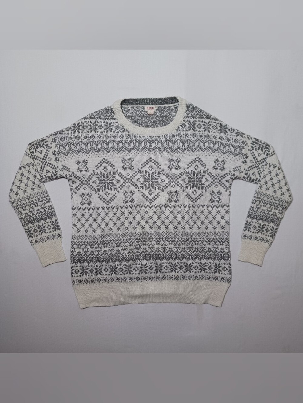 Vintage Mossimo Supply Mens Fair Isle Pullover Acrylic Sweater Large Gray White